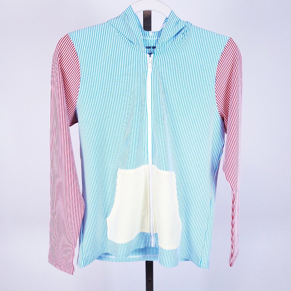 New Lands' End Hood Rash Guard Turquoise Red Pineapple Stripe 523882 Size Small